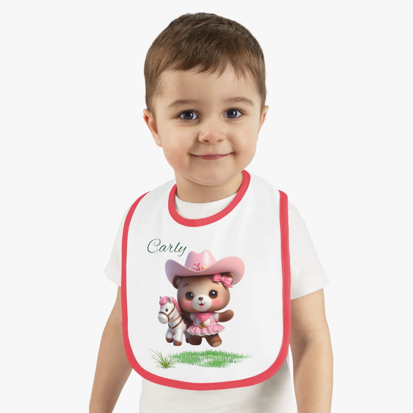 Personalized Baby Bib – Pink Cowgirl Bear Design (Name Customizable)