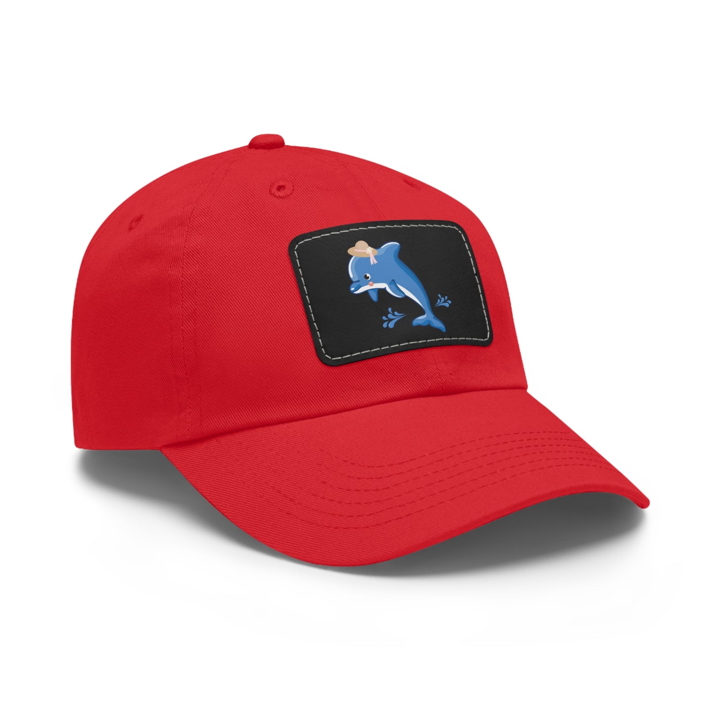 DDolphin wearing a straw hat with stylized water splashes ad Hat with Leather Patch (Rectangle)