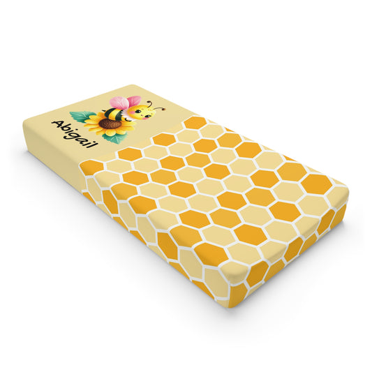 Bee Honeycomb Baby Changing Pad Cover — Personalized Name Option