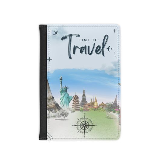 Travel Passport Cover — "Time to Travel" World Landmarks Passport Holder