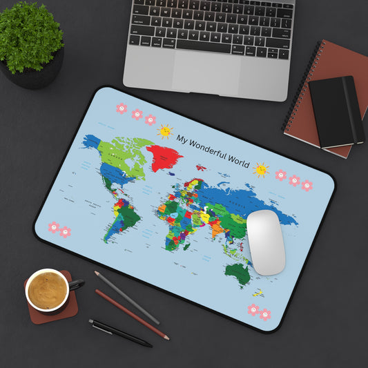 Colorful World Map Desk Mat, Home Office Decor, Educational Gift for Travelers, Study Desk Accessories, Personalized Gifts