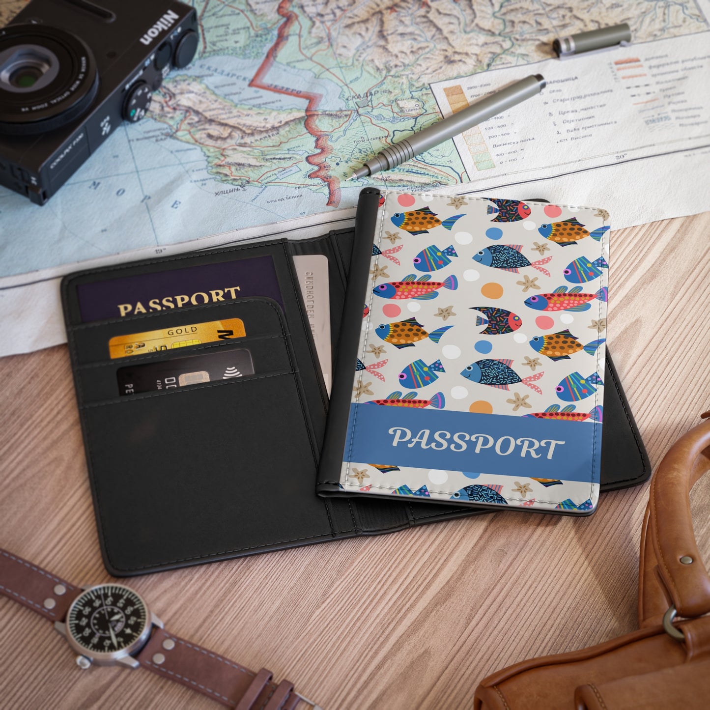 Passport Cover - Colorful Tropical Fish Passport Holder with 'PASSPORT' Banner