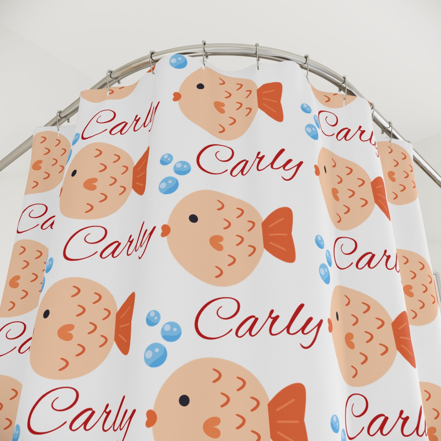 Personalized 'Carly' Fish Shower Curtain — Cute Pufferfish Pattern