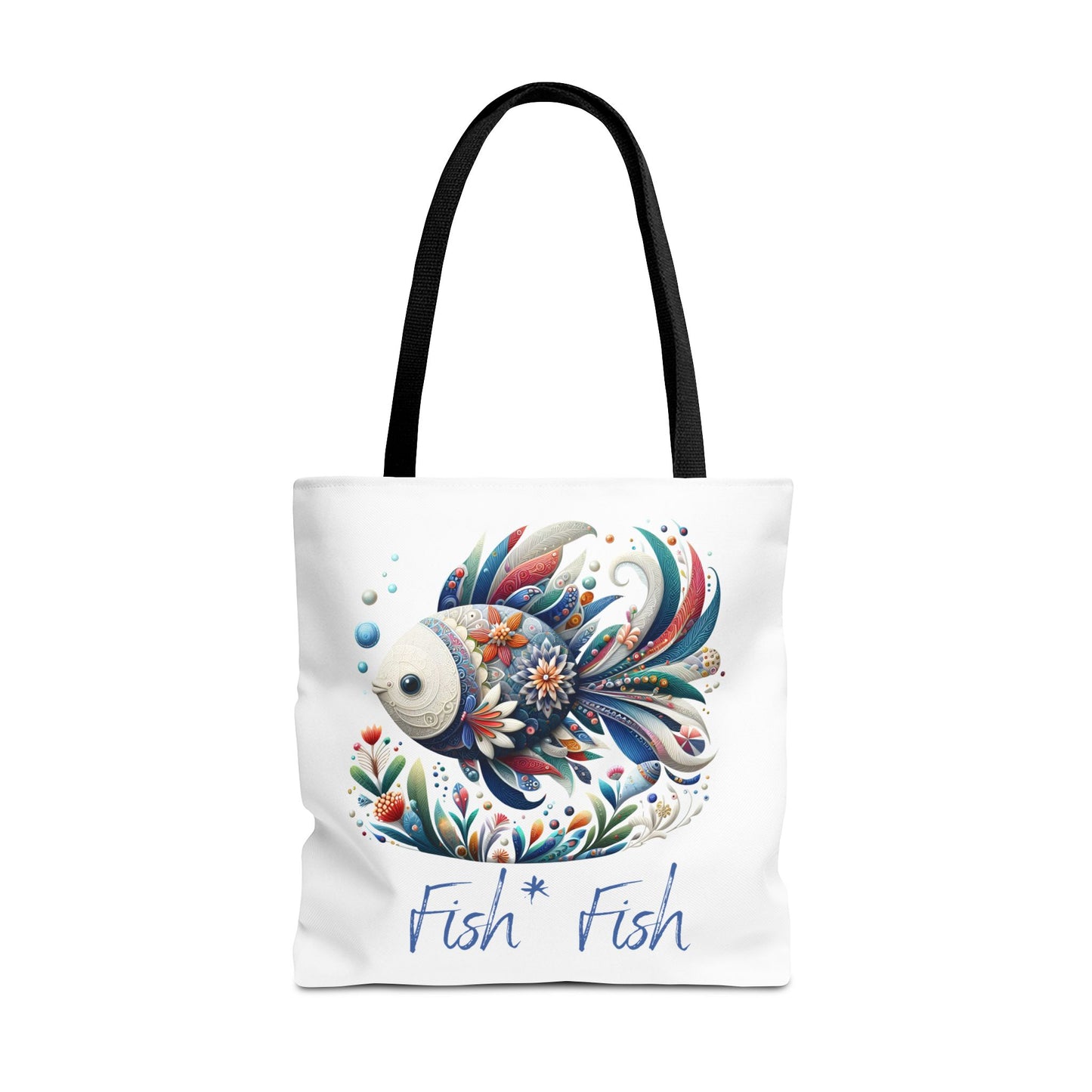 Floral Fish Tote Bag — Colorful Whimsical "Fish Fish" Canvas Tote