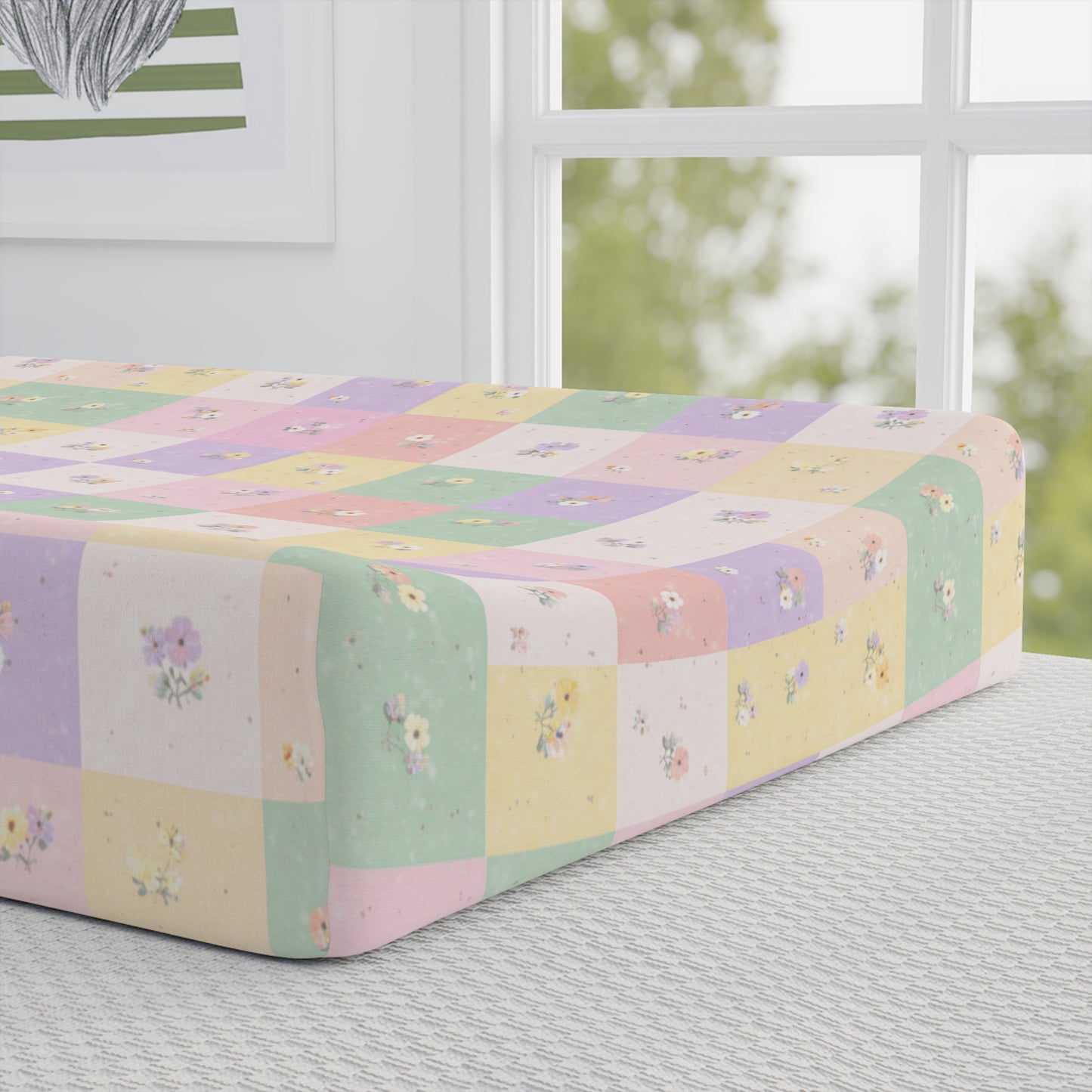 Baby Changing Pad Cover — Pastel Patchwork & Hot Air Balloon Personalized Nursery