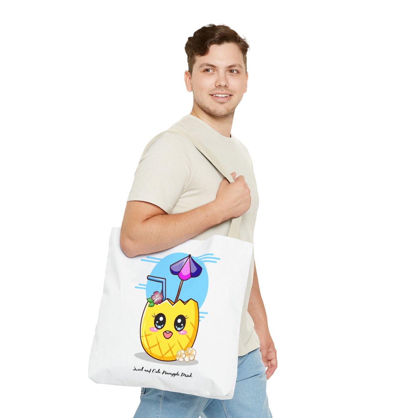 Pineapple Picnic Tote Bag — Cute Kawaii Tropical Drink Design