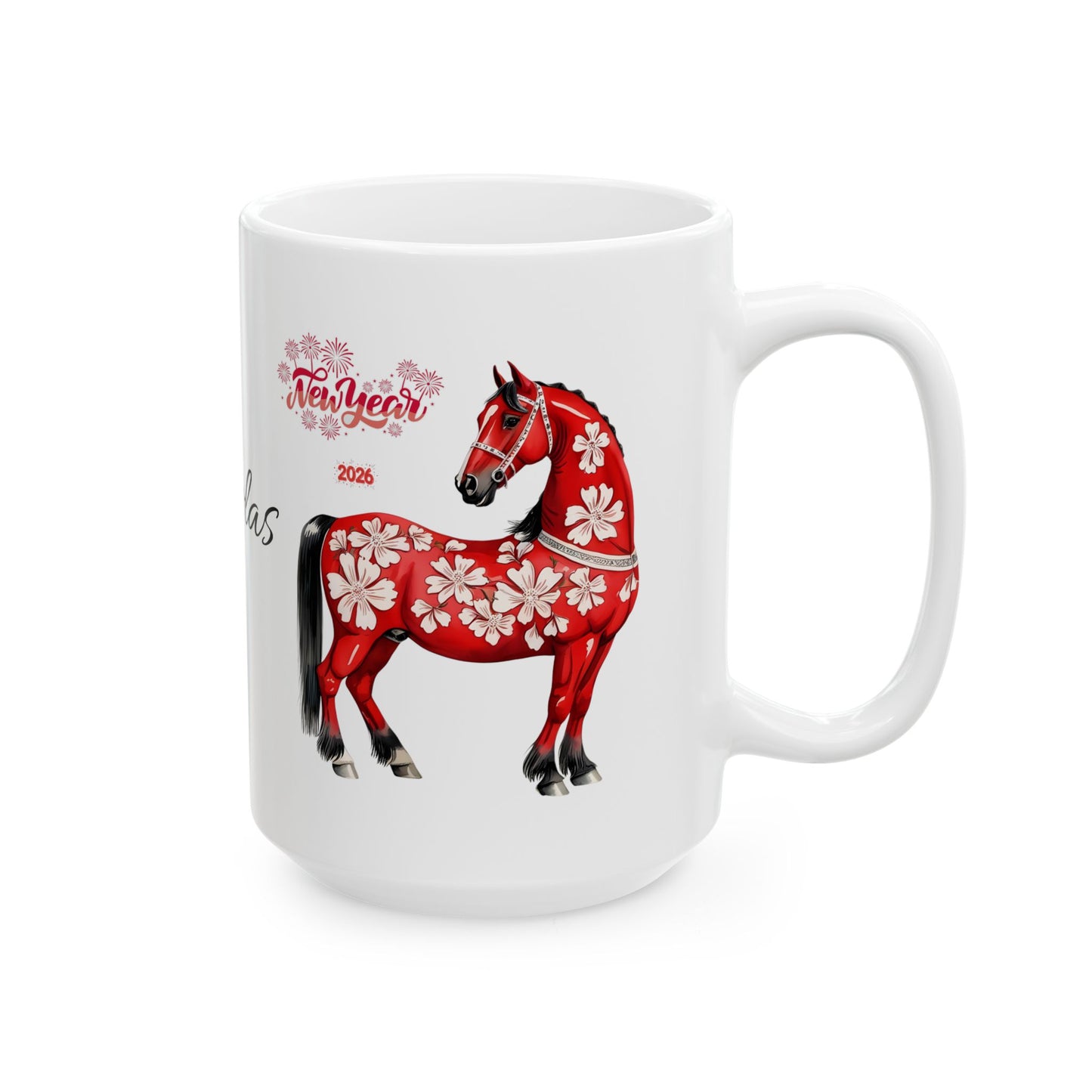Personalized Red Floral Cow Mug — Custom Name Ceramic Coffee Cup (11oz/15oz)
