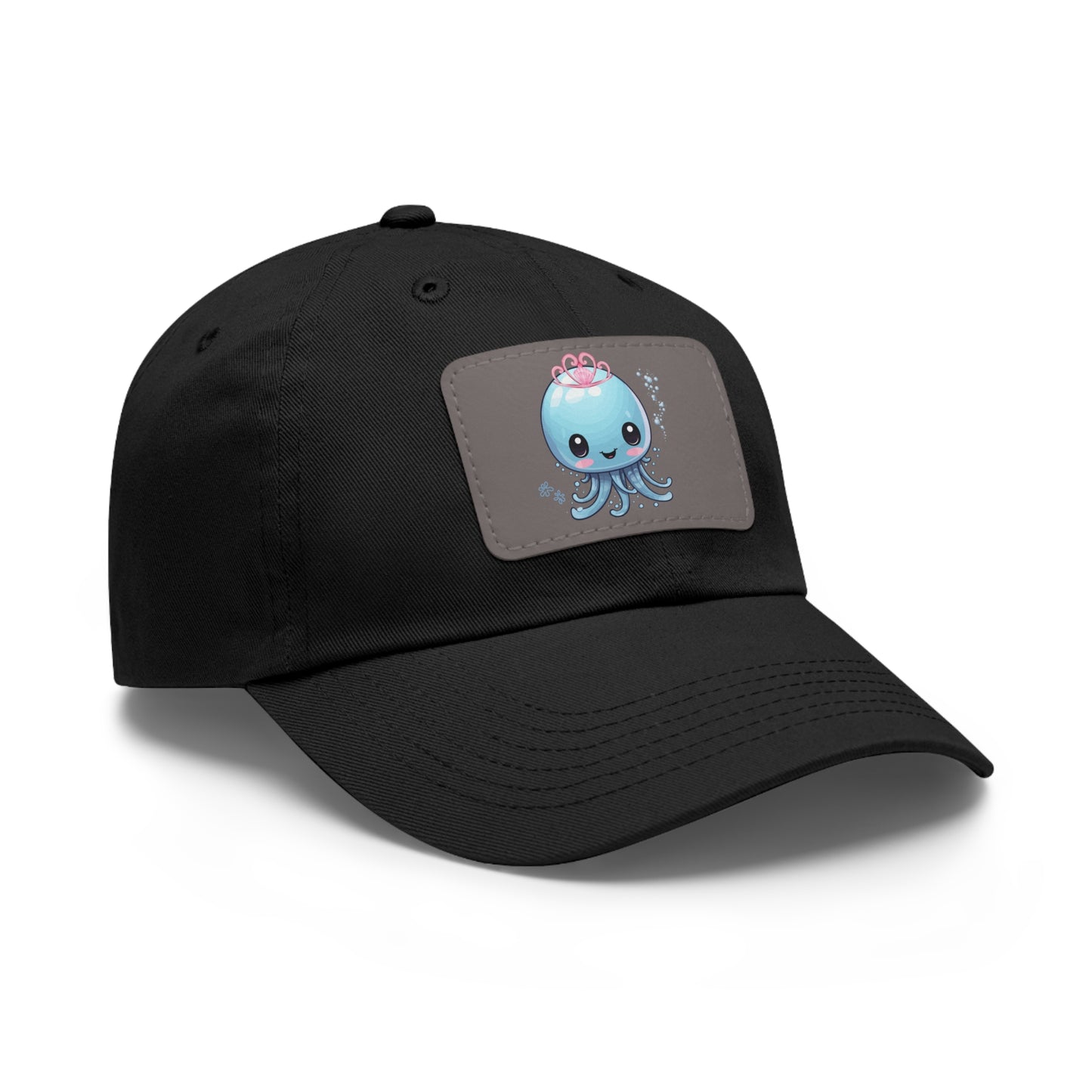 Blue jellyfish with a pink tiara Dad Hat with Leather Patch (Rectangle)
