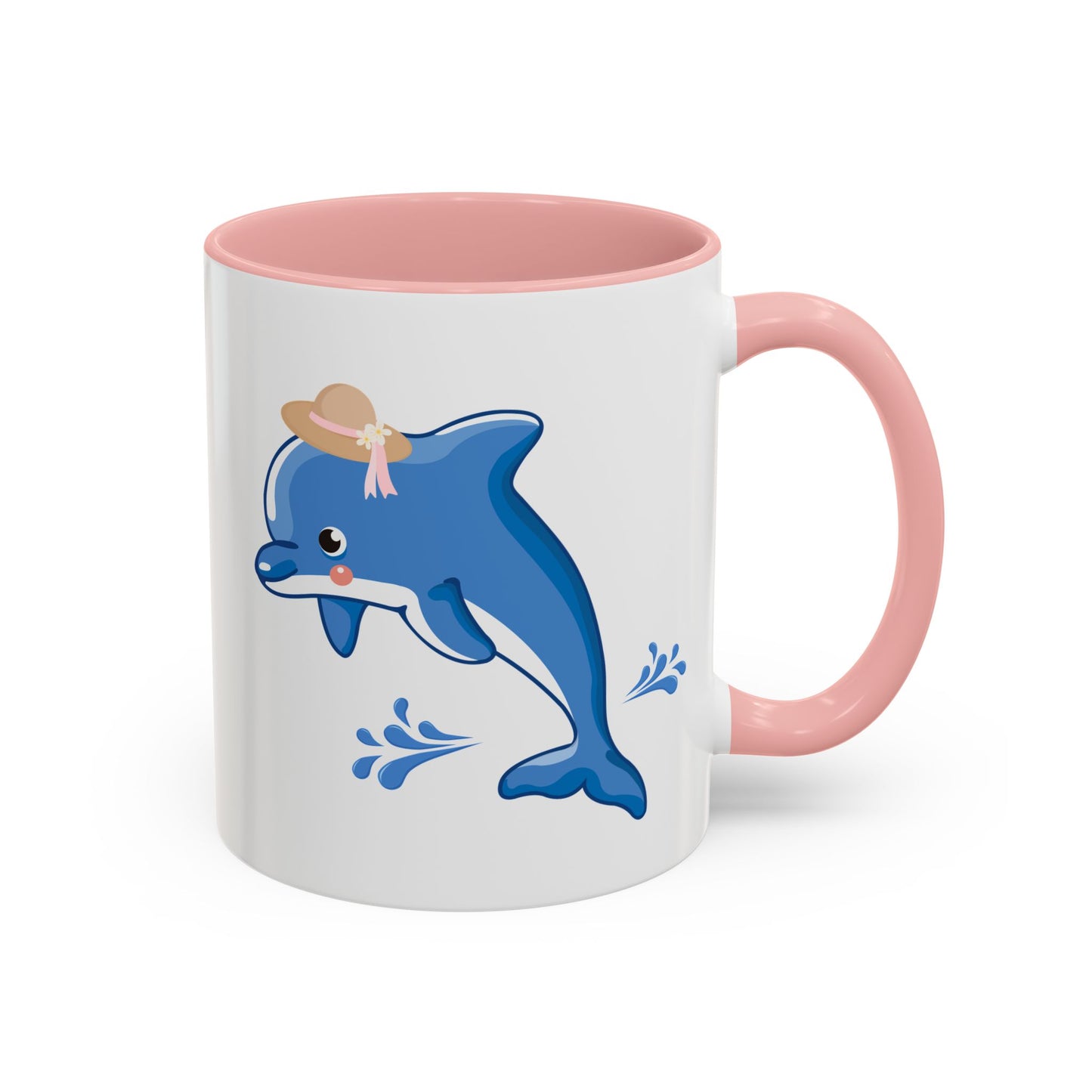 Dolphin wearing a straw hat with stylized water splashes Coffee Mug