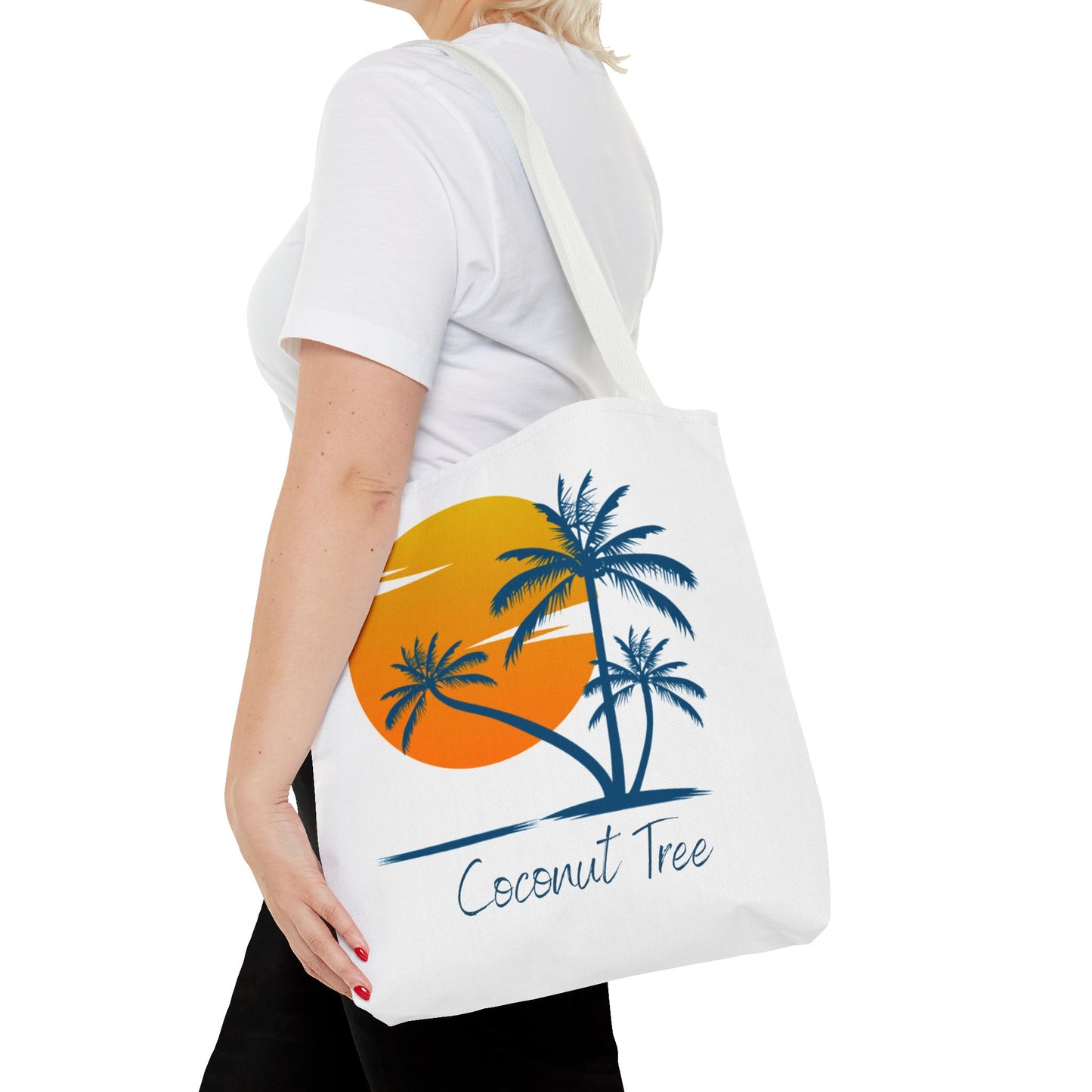 Coconut Tree Tote Bag — Tropical Sunset Beach Canvas Tote