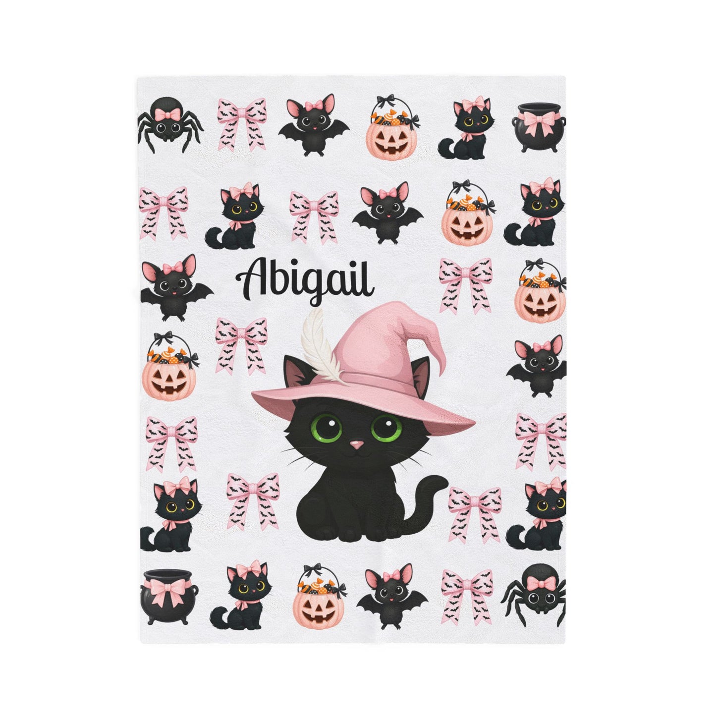 Personalized Halloween Plush Blanket, Custom Cat Blanket, Cozy Throw for Kids, Spooky Decor, Cute Gifts