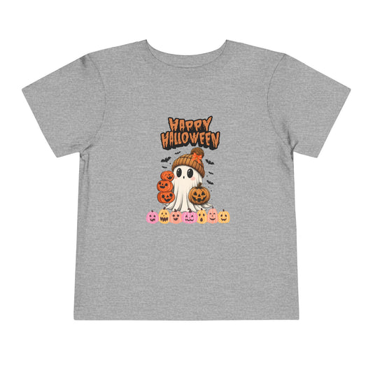 Happy Halloween Toddler Tee, Cute Halloween Shirt, Kids Party Outfit, Trick or Treat Apparel, Fun Ghost Design Toddler T-Shirt