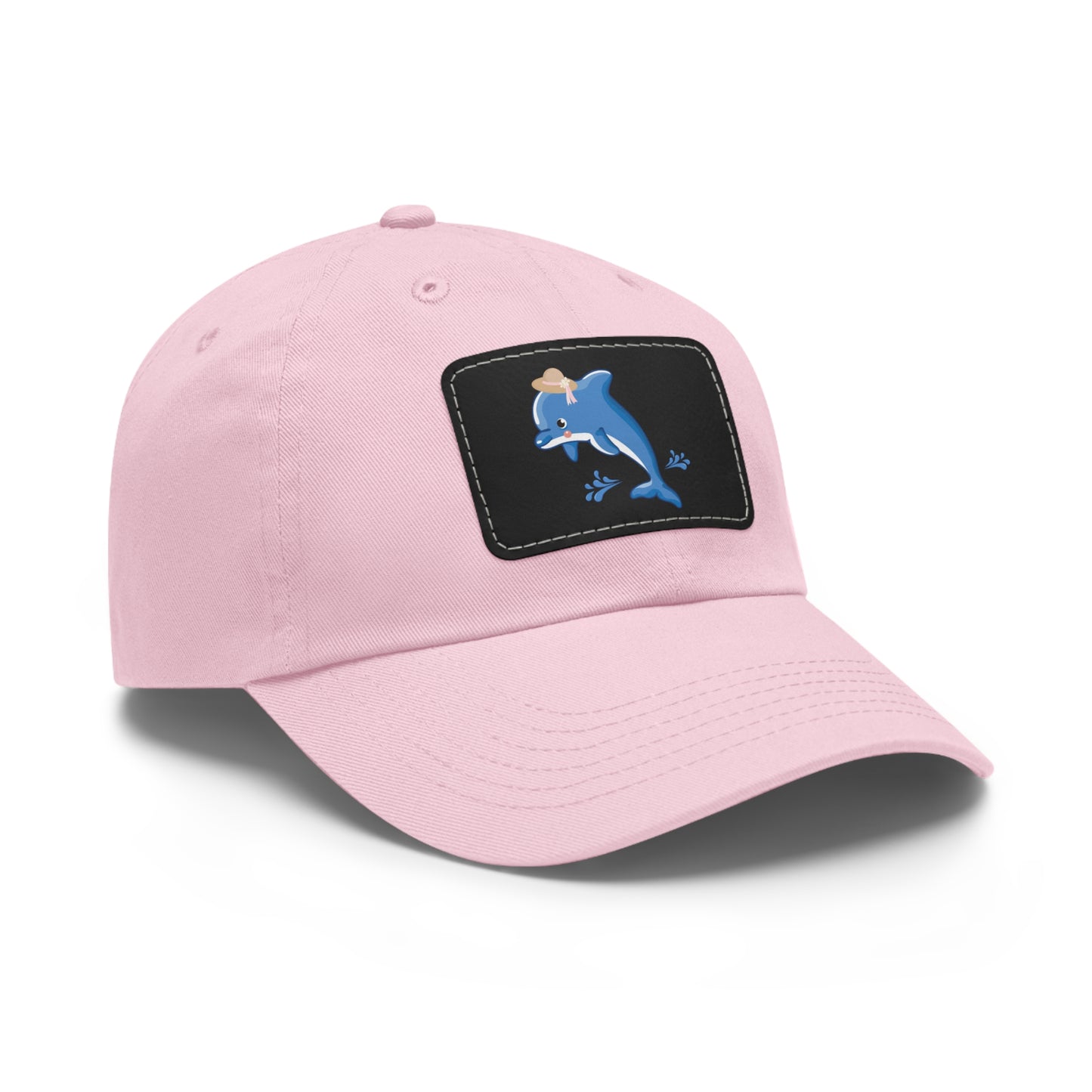DDolphin wearing a straw hat with stylized water splashes ad Hat with Leather Patch (Rectangle)