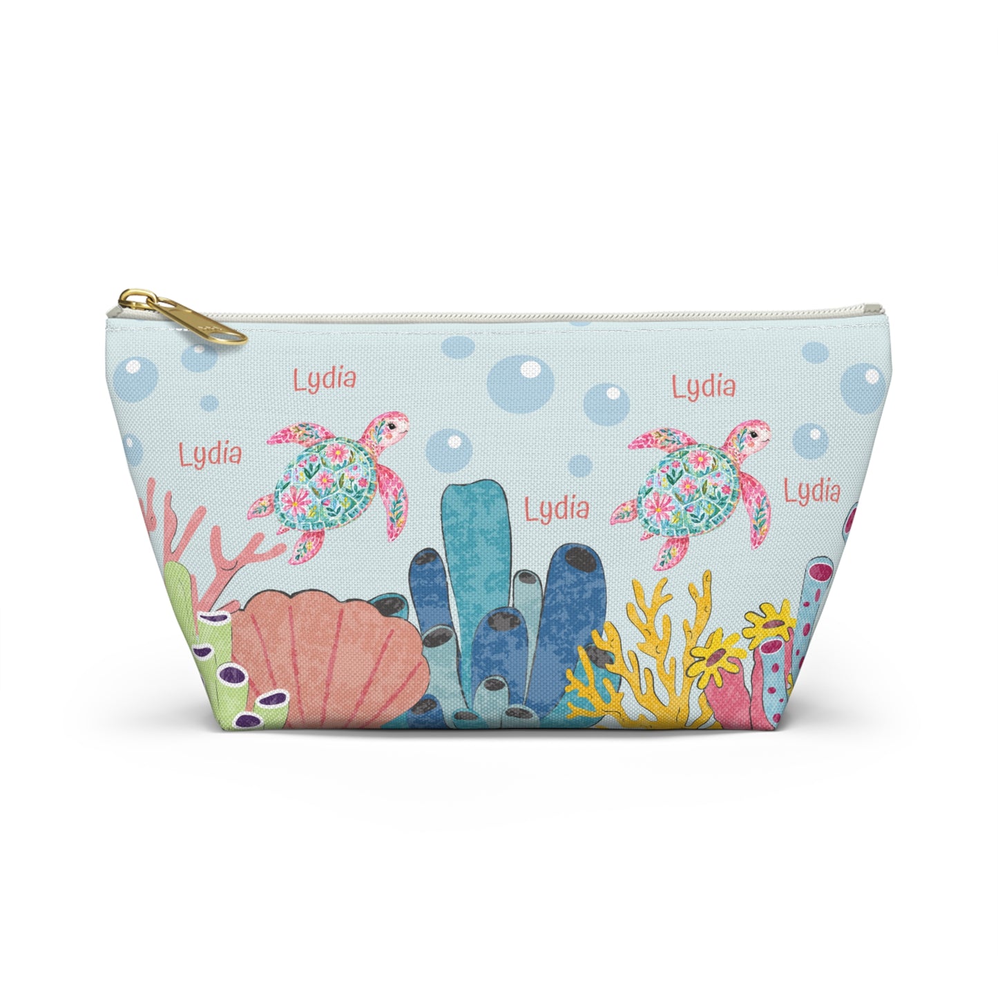 Personalized Sea Turtle Makeup Bag — Floral Turtle Cosmetic Pouch
