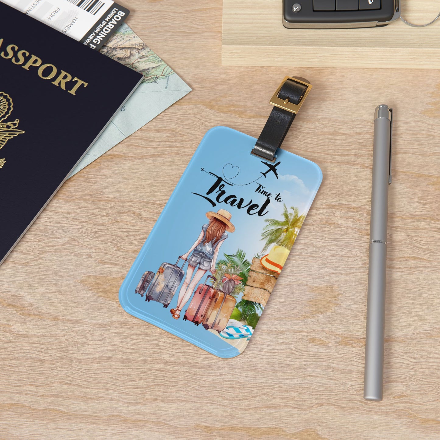 Time to Travel Luggage Tag — Beach Vacation Passport ID Tag