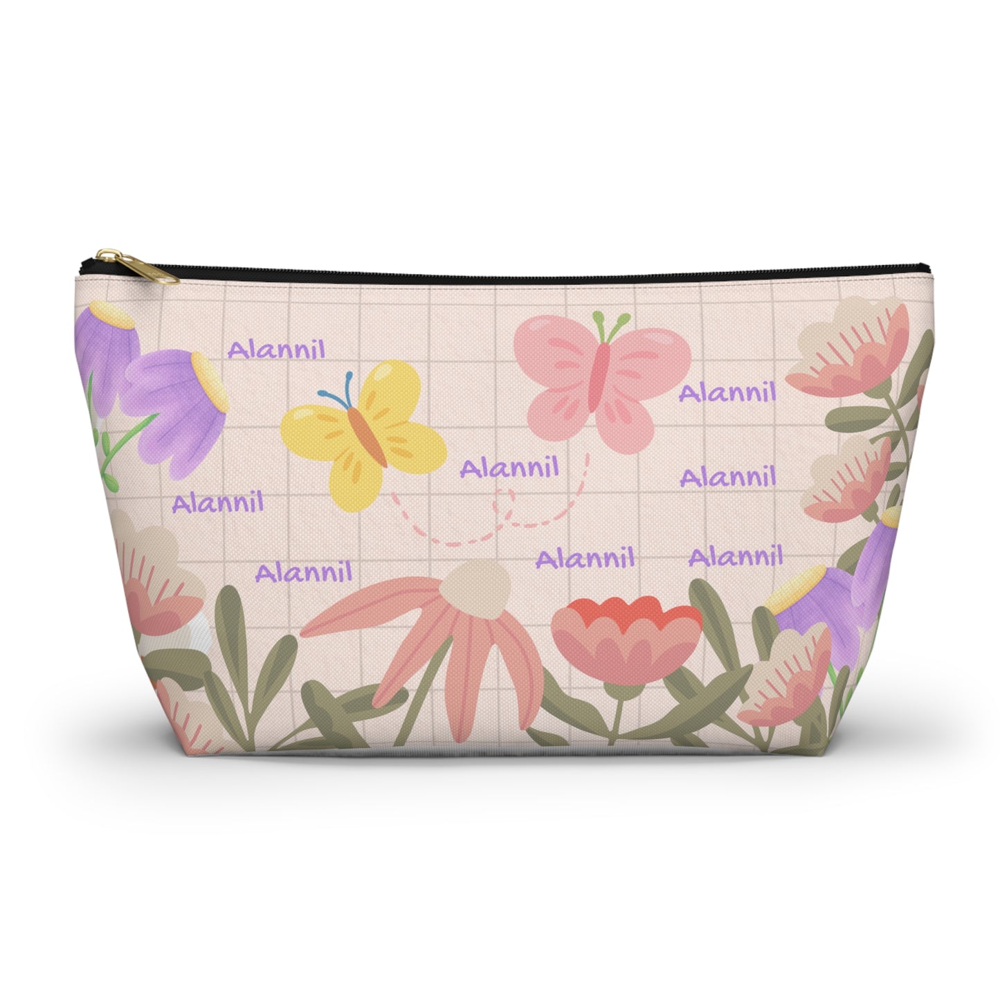Floral Butterfly Accessory Pouch — Personalized T-Bottom Makeup Bag