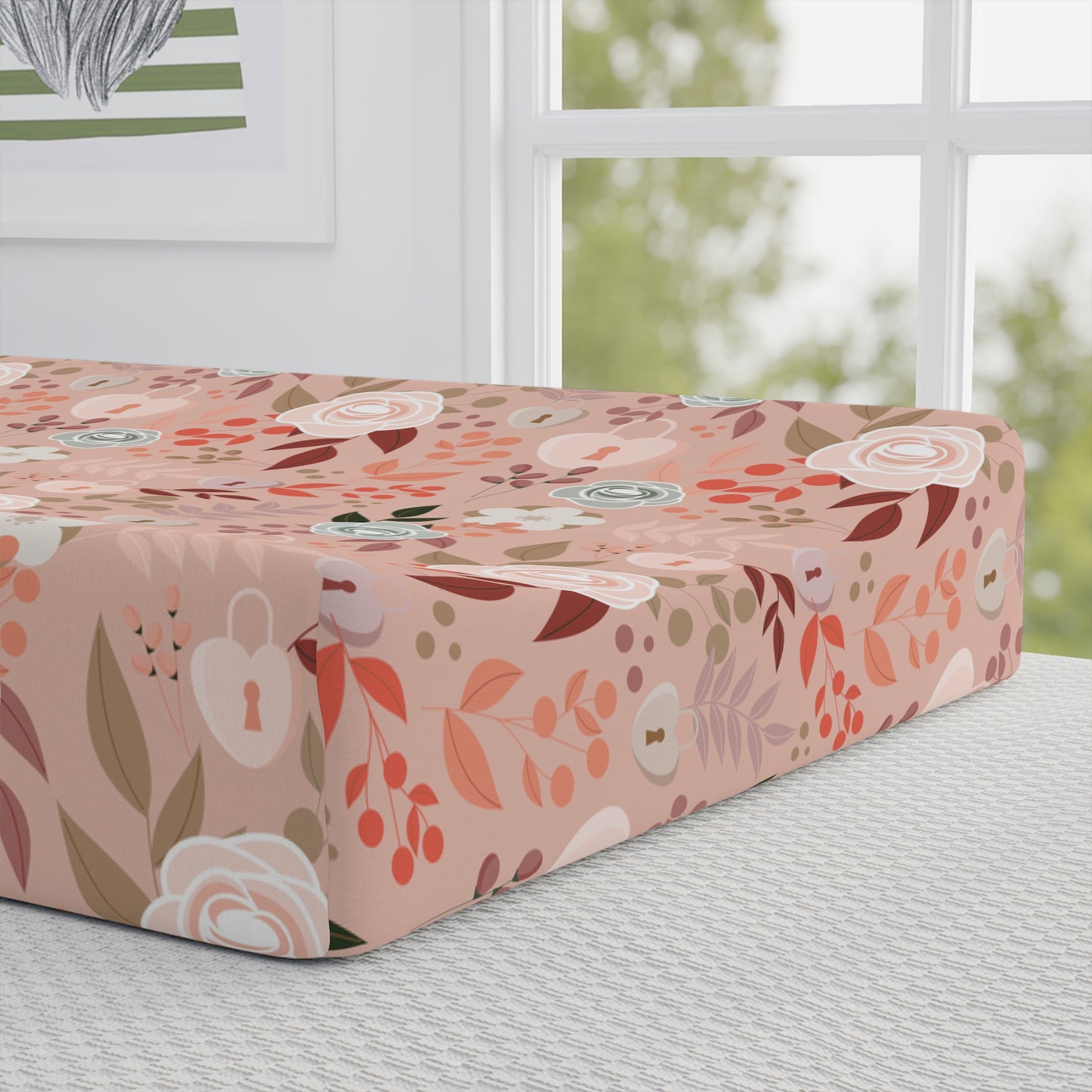 Floral Rose Baby Changing Pad Cover - Blush Pink Nursery Décor