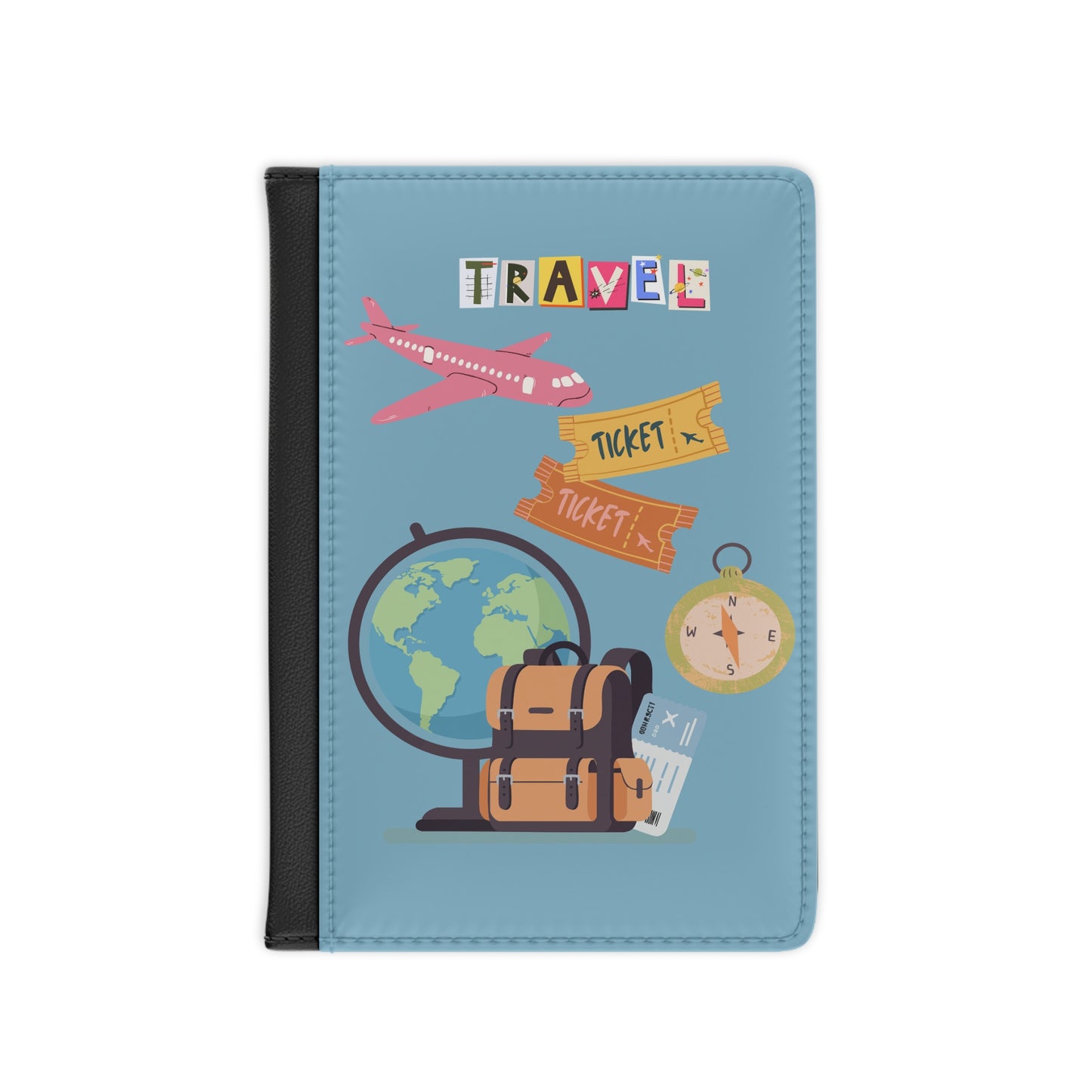 Travel Passport Cover — Cute Globe, Plane & Compass Design (Travel Tickets)