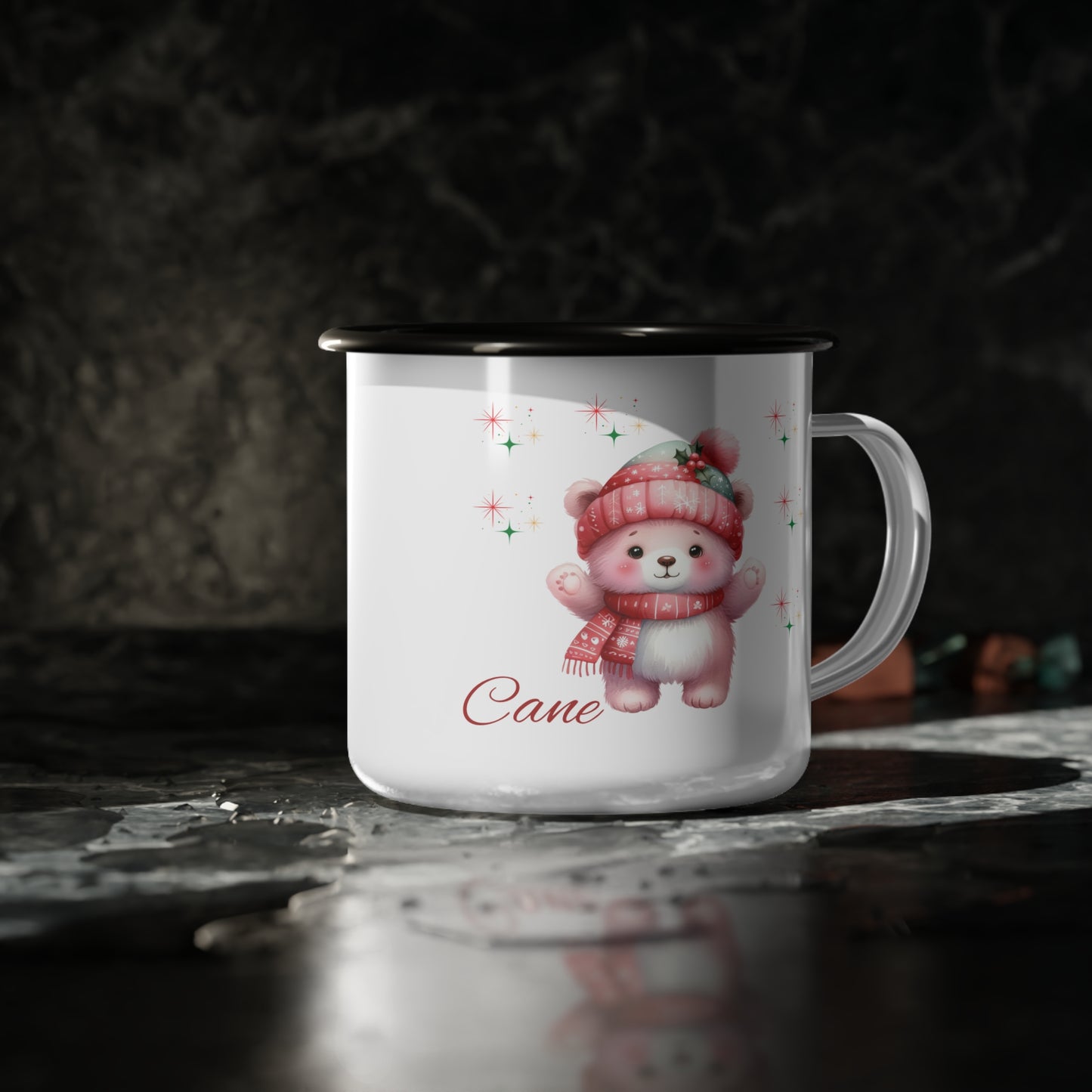 Cute Holiday Bear Enamel Camp Cup — 'Cane' Winter Mug for Camping & Gifts
