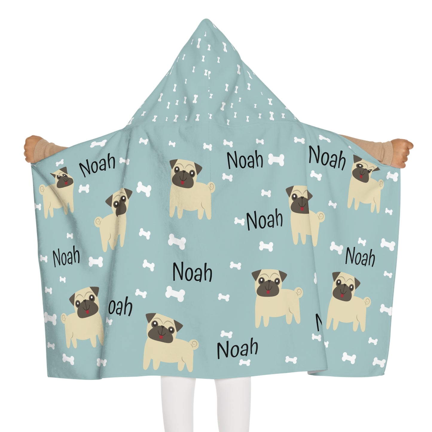 Personalized Pug Kids Hooded Towel – Name Customizable Beach & Bath Wrap for Toddlers