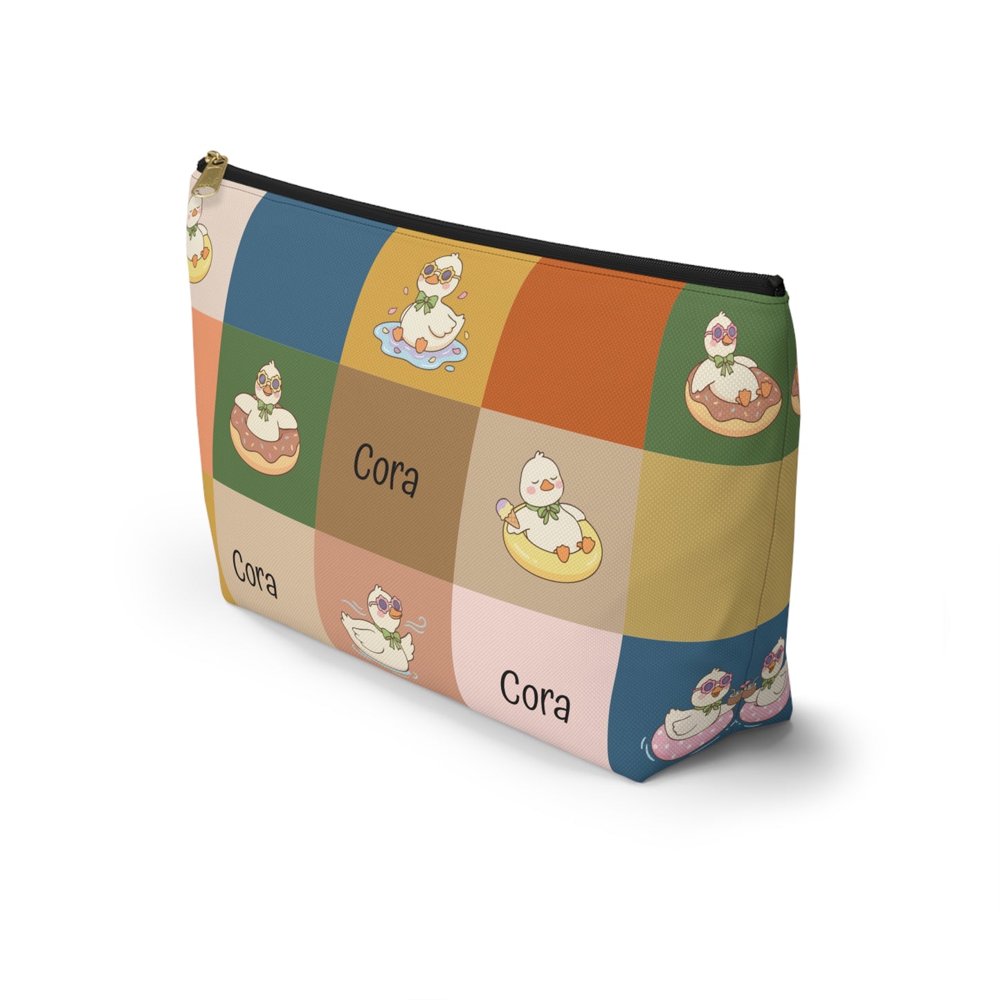 Personalized Duck Pattern Accessory Pouch — Custom Name Cosmetic Bag