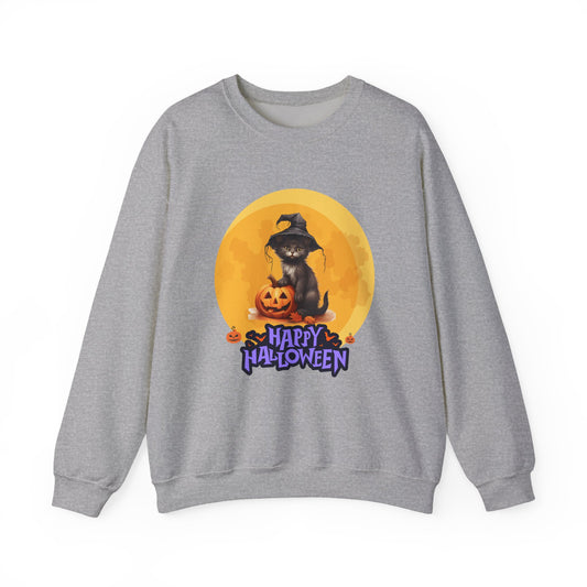 Halloween Cat Sweatshirt, Cozy Fall Sweater, Unisex Crewneck, Perfect for Halloween, Pet Lover Gift, Spooky Season Apparel