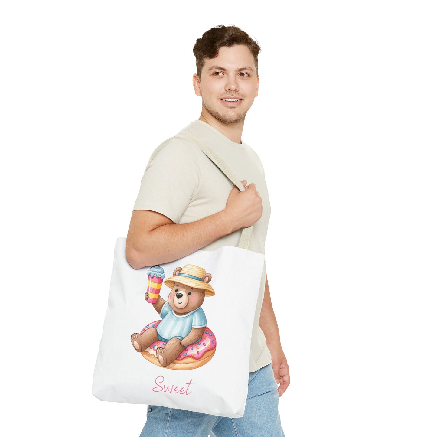 Sweet Bear Beach Tote - Cute Summer Teddy on Donut Float