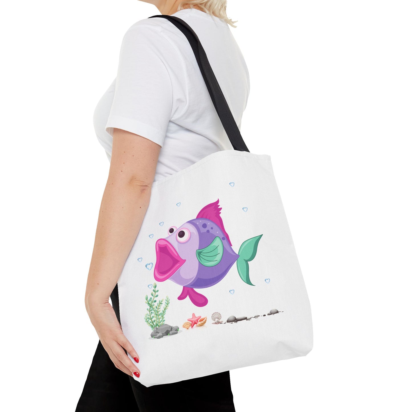 Fish with open mouth bubbles and underwater flora. Tote Bag