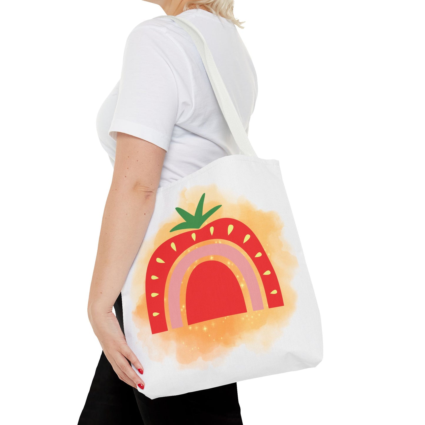 Strawberry Rainbow Tote Bag – Cute Fruit Watercolor AOP Tote