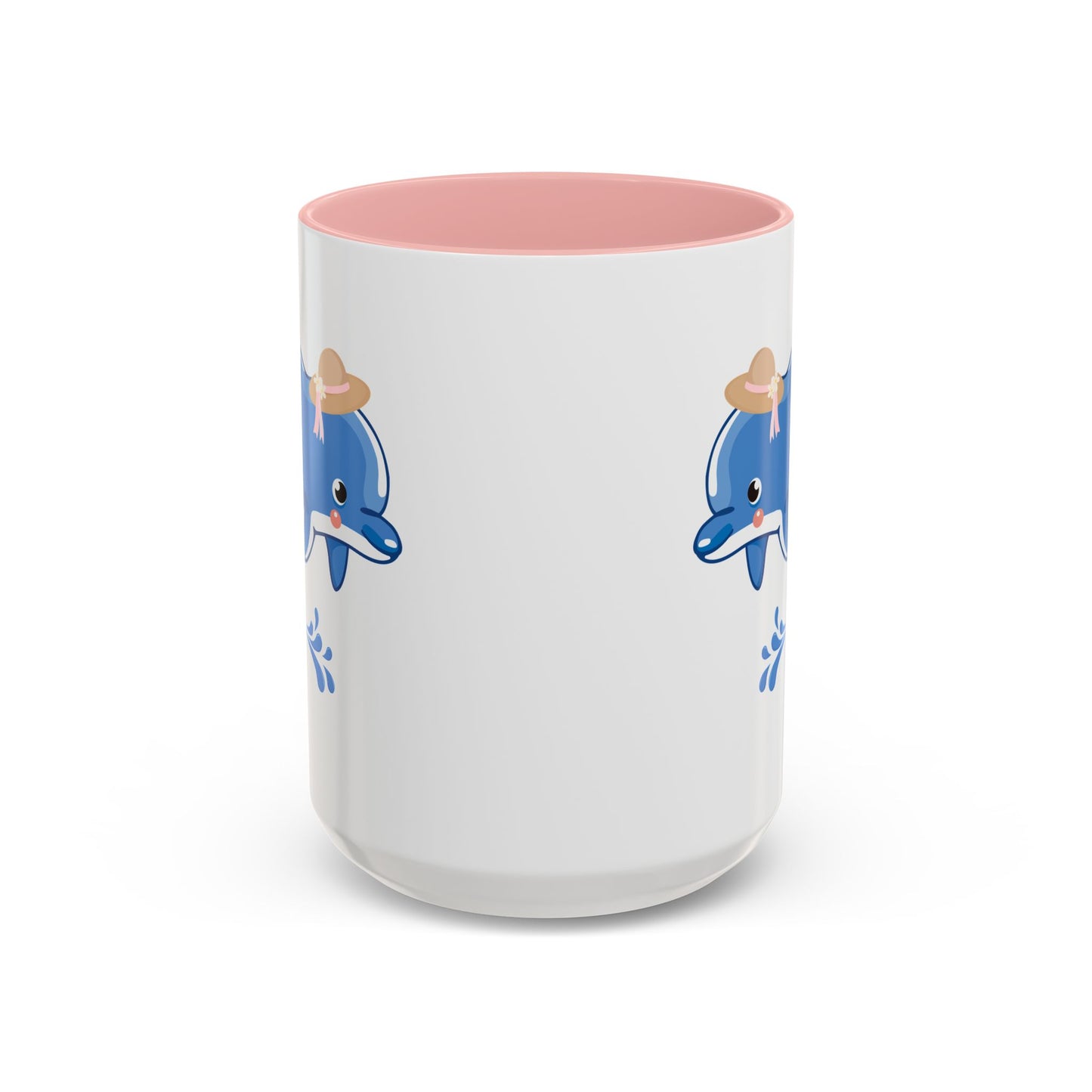 Dolphin wearing a straw hat with stylized water splashes Coffee Mug