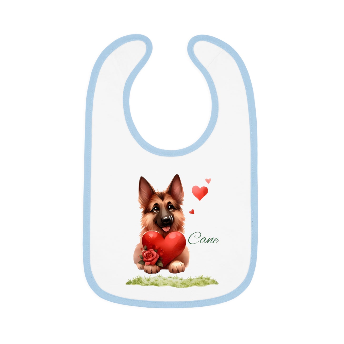 German Shepherd Baby Bib — Cute Puppy Holding Heart Valentine Infant Bib