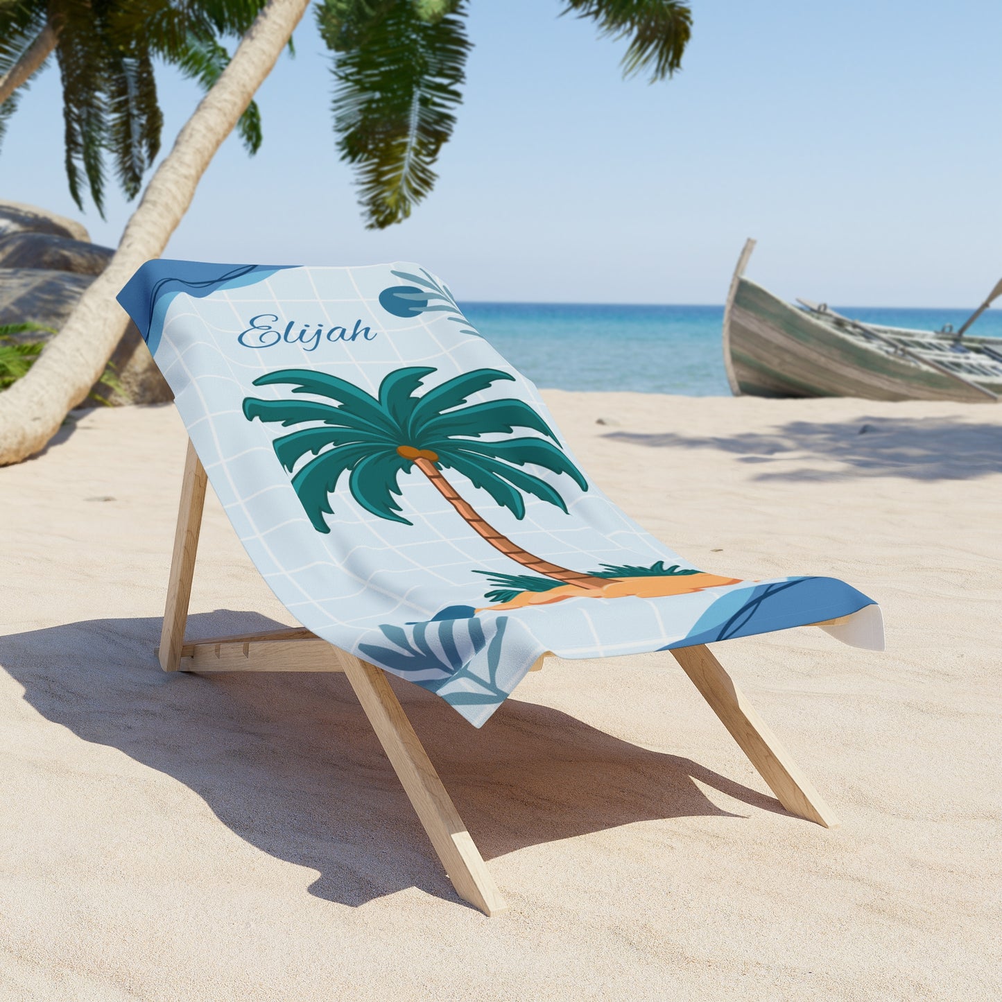 Personalized Palm Tree Beach Towel — Tropical Monogram Coastal Towel