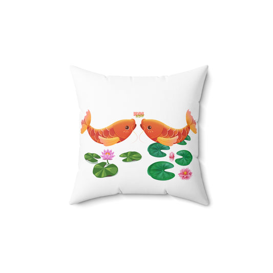 Golden koi fish with lotus flowers Spun Polyester Square Pillow