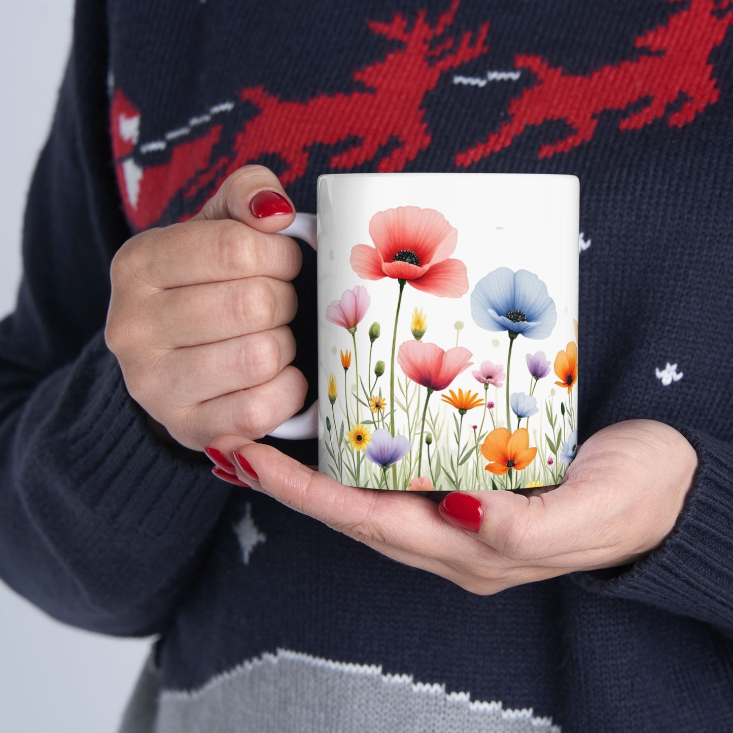 Floral Meadow Ceramic Mug — Watercolor Wildflower Coffee Cup (11oz & 15oz)