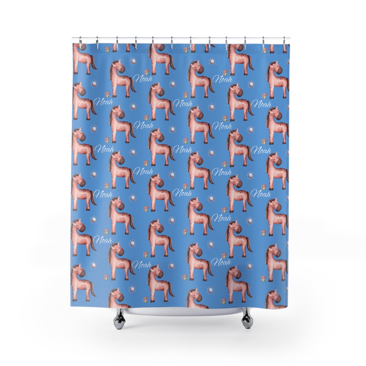 Shower Curtain — Personalized Pink Pony Pattern with Name (Noah)