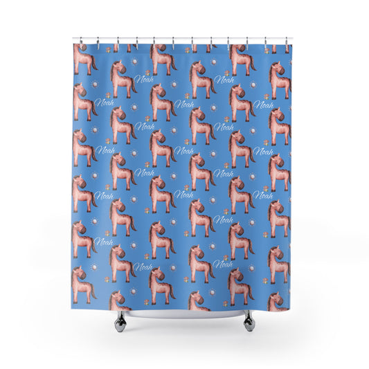 Shower Curtain — Personalized Pink Pony Pattern with Name (Noah)