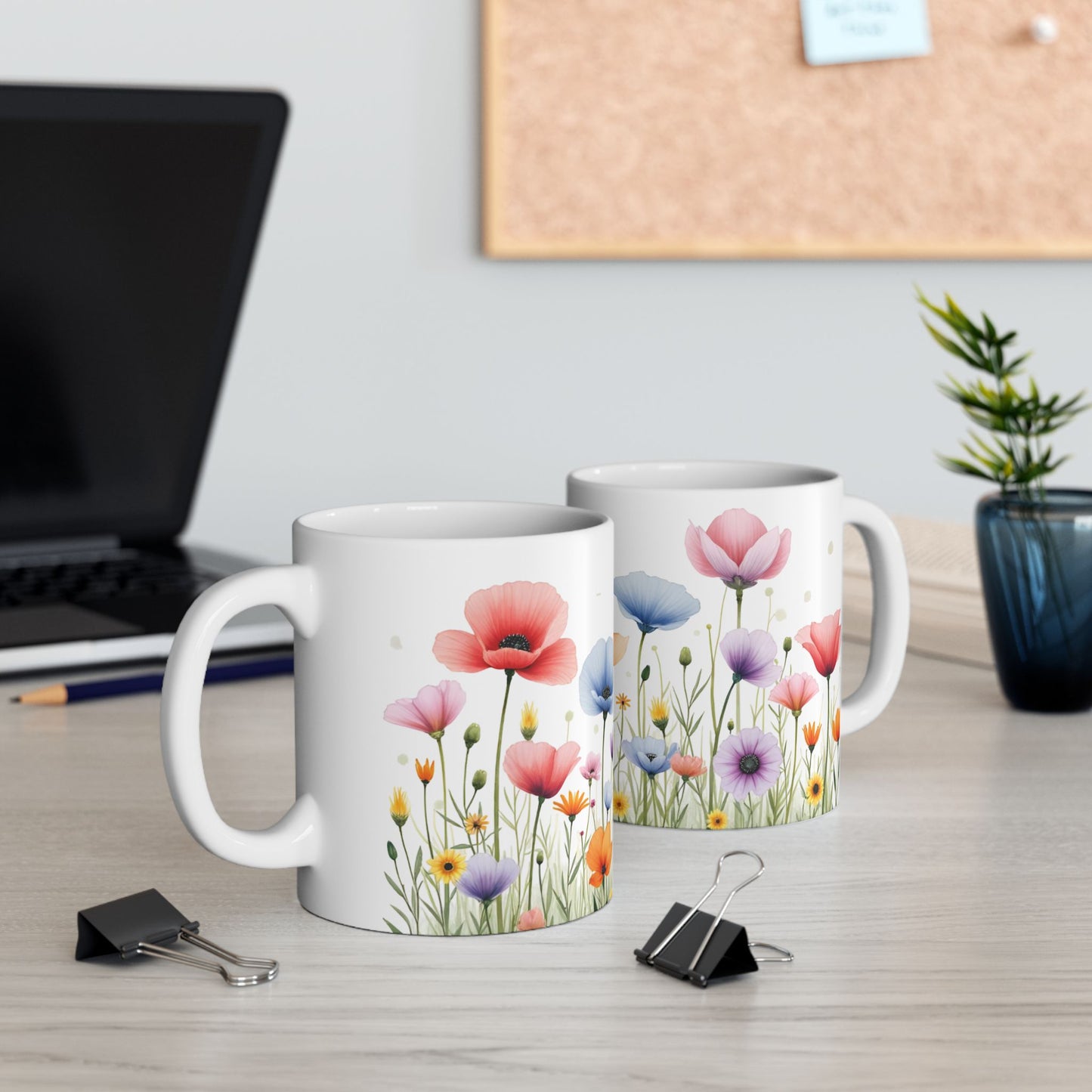 Floral Meadow Ceramic Mug — Watercolor Wildflower Coffee Cup (11oz & 15oz)