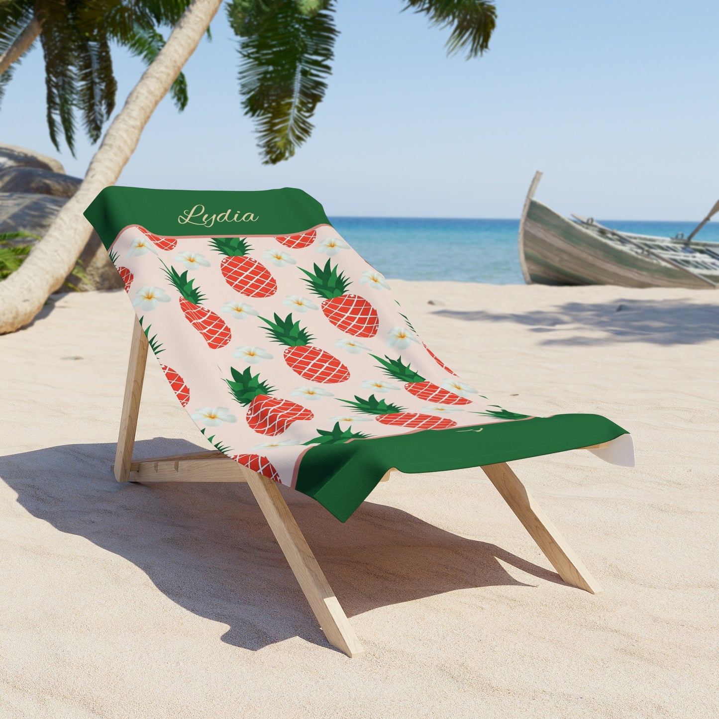 Pineapple Pattern Beach Towel — Personalized Name Tropical Summer Towel