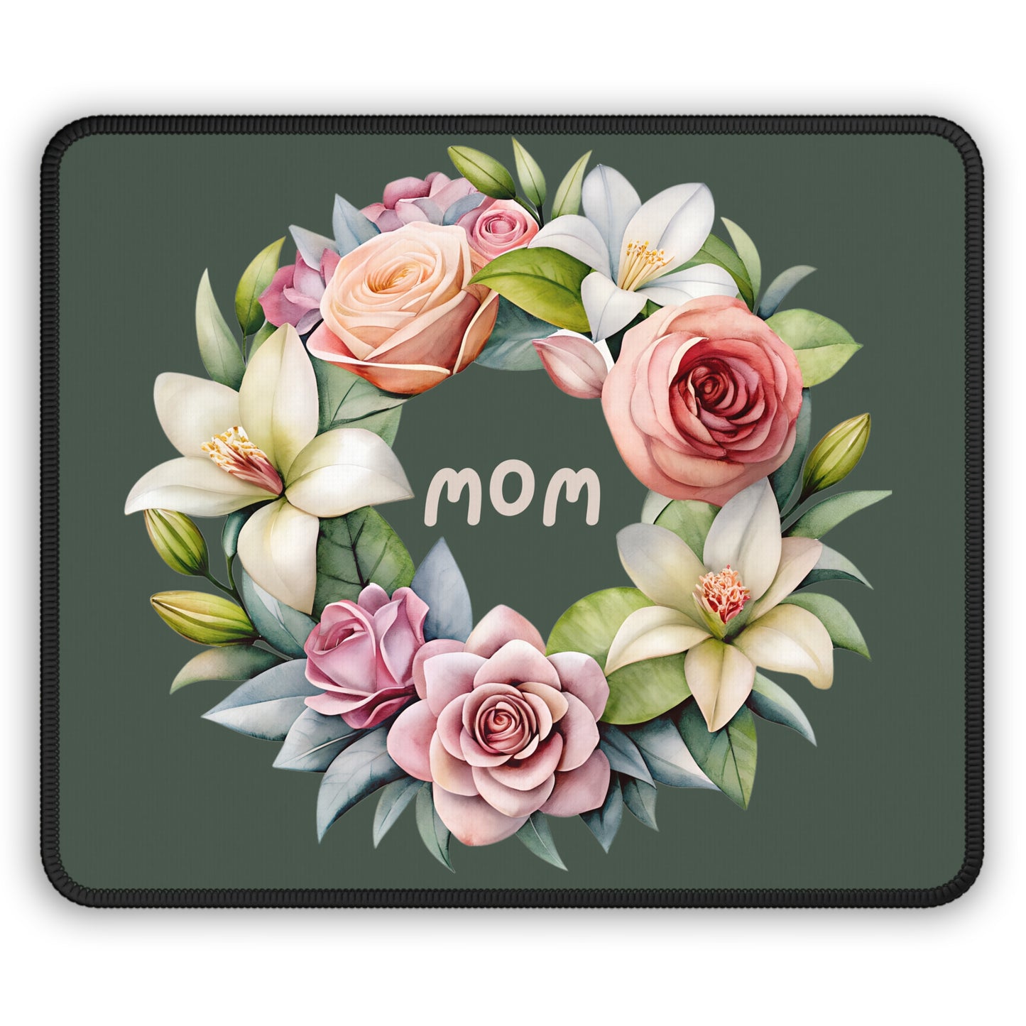 Floral 'Mom' Mouse Pad — Rose & Lily Wreath Gaming/Desk Pad