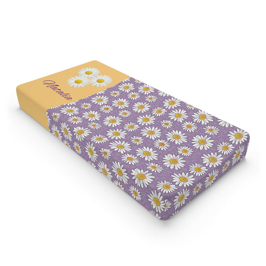 Daisy Meadow Baby Changing Pad Cover — Purple Floral Nursery Slipcover