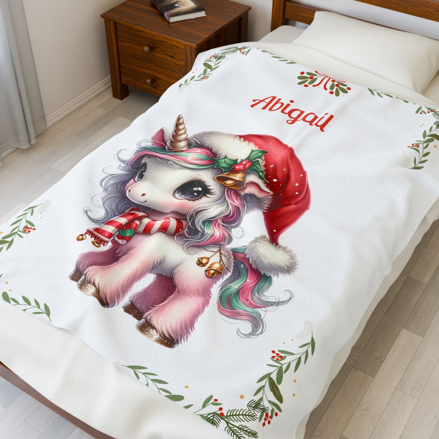 Personalized Unicorn Plush Blanket | Cozy Velveteen Throw | Child's Gift | Holiday Decor | Custom Name Blanket, Nursery Accessory, [...]