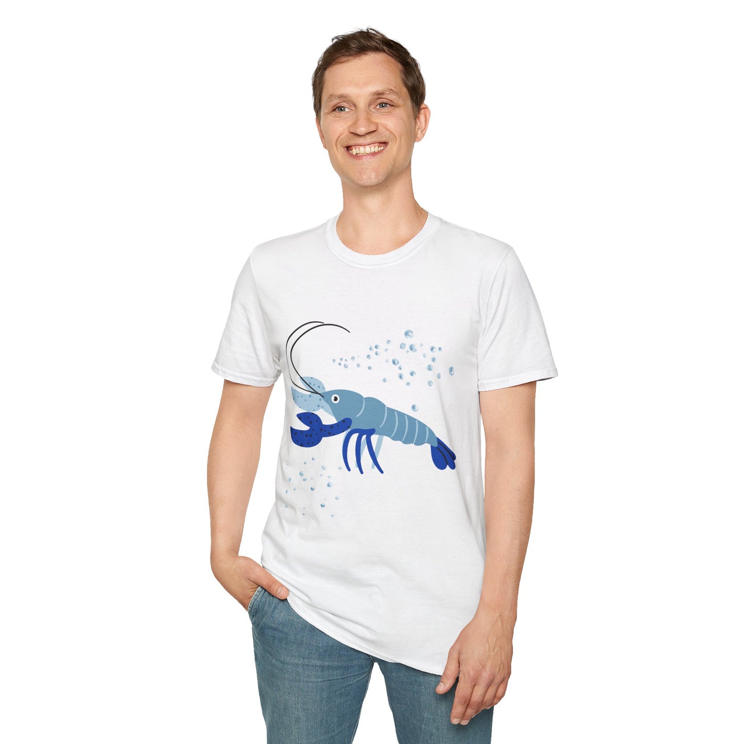Blue Lobster Unisex Softstyle T-Shirt, Seafood Lover Tee, Summer Casual Wear, Beach T-Shirt, Gift for Foodies
