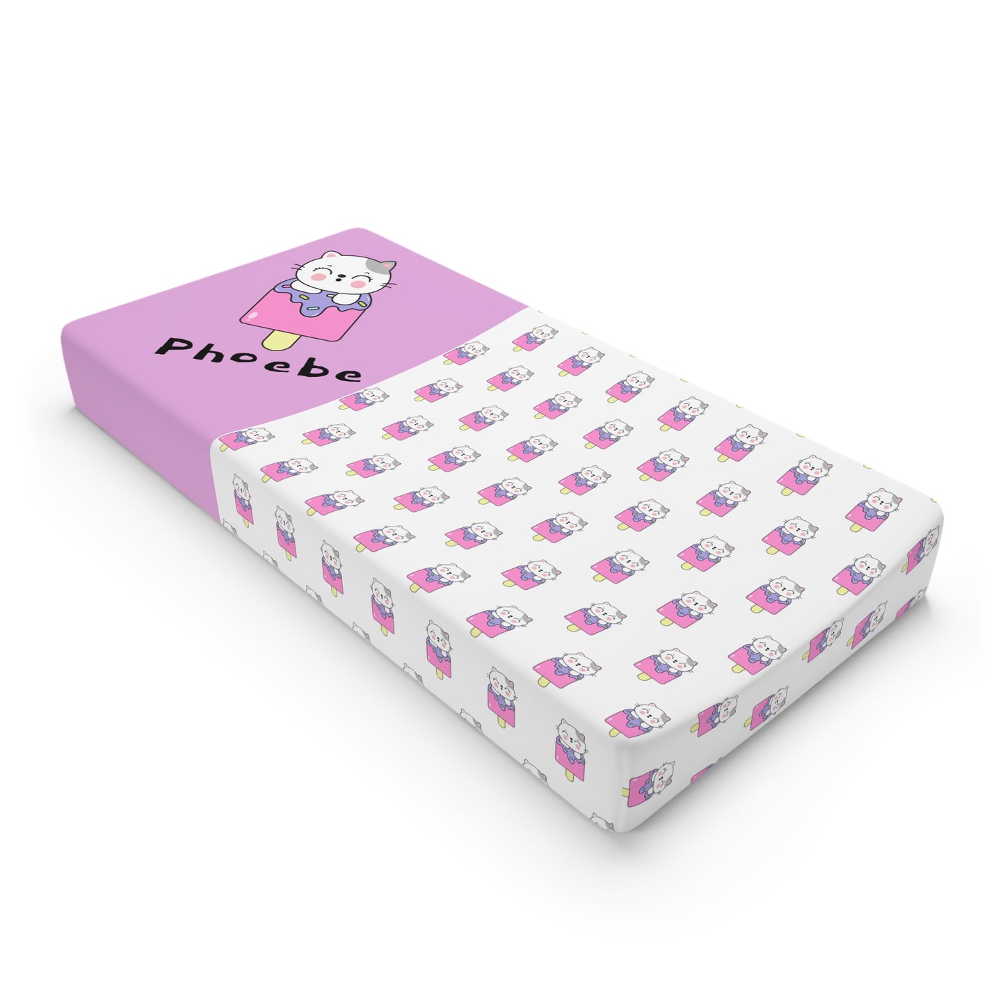 Personalized Cute Cat Baby Changing Pad Cover - Pink Kitty Name (Phoebe)