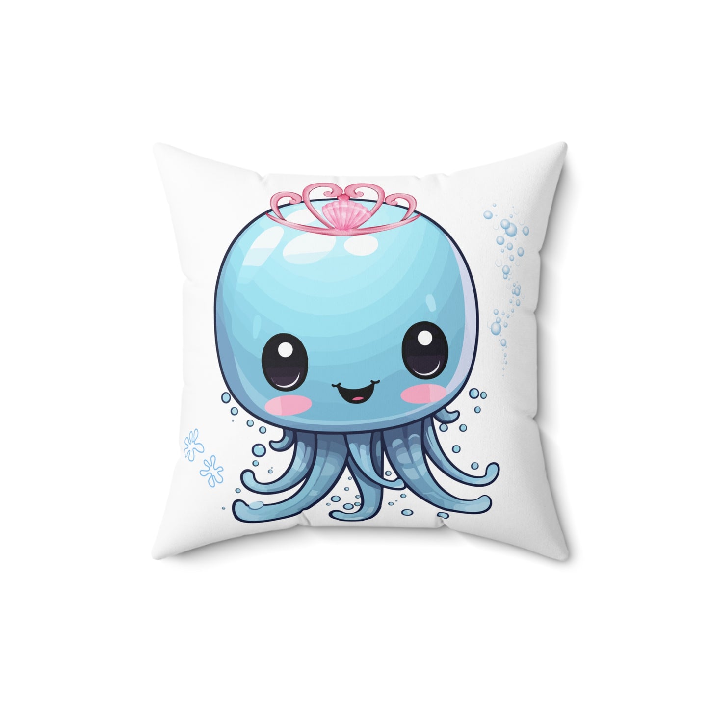 Blue jellyfish with a pink tiara Spun Polyester Square Pillow