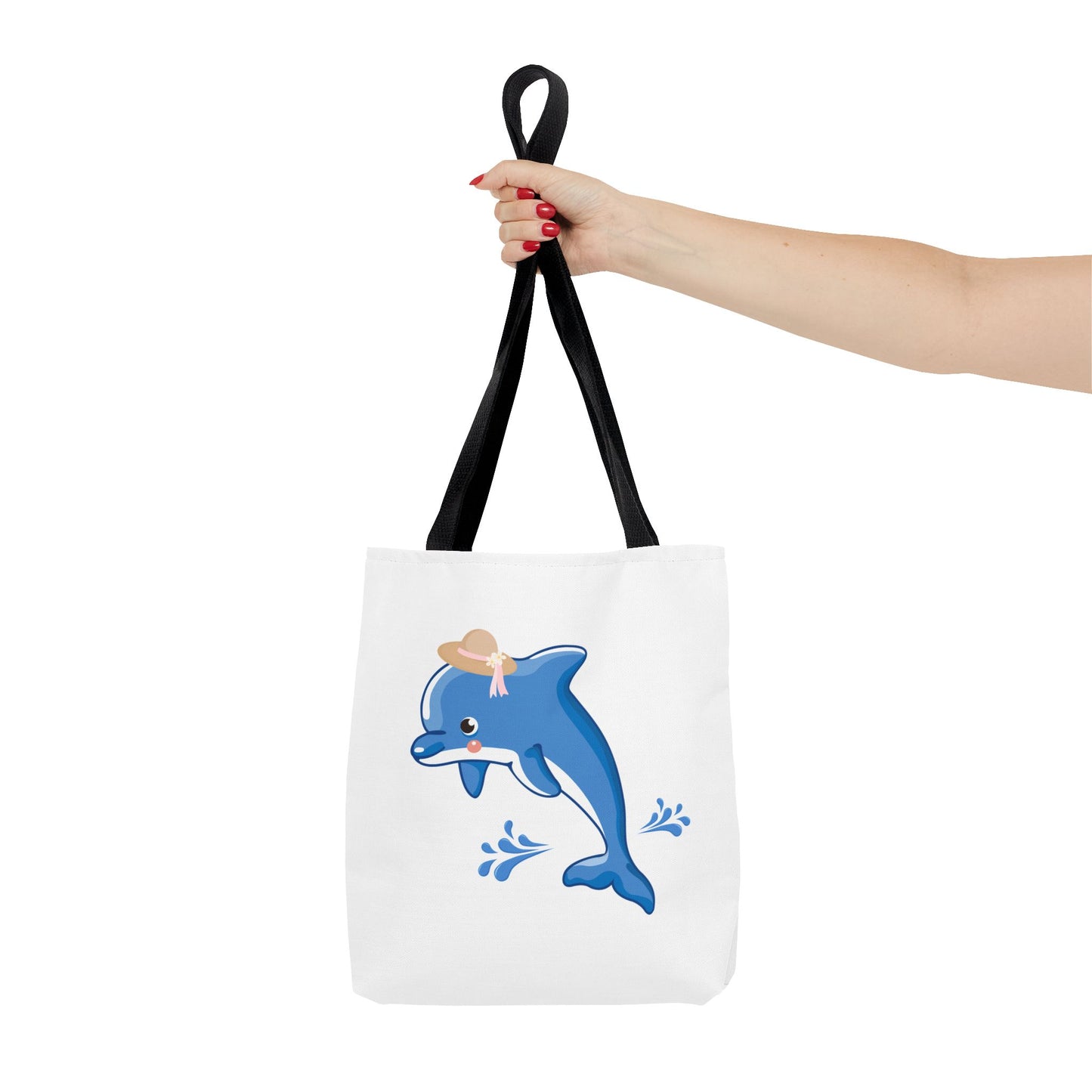 Dolphin wearing a straw hat with stylized water splashes Tote Bag