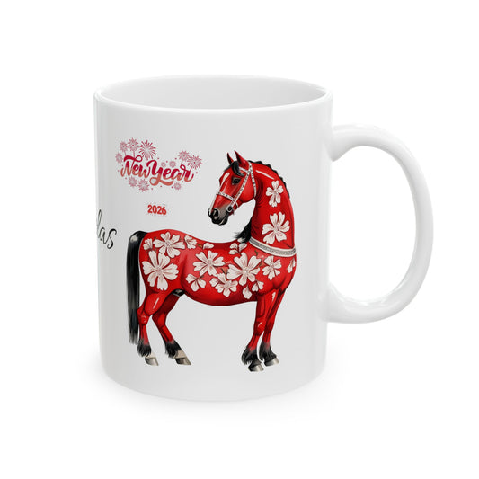 Personalized Red Floral Cow Mug — Custom Name Ceramic Coffee Cup (11oz/15oz)