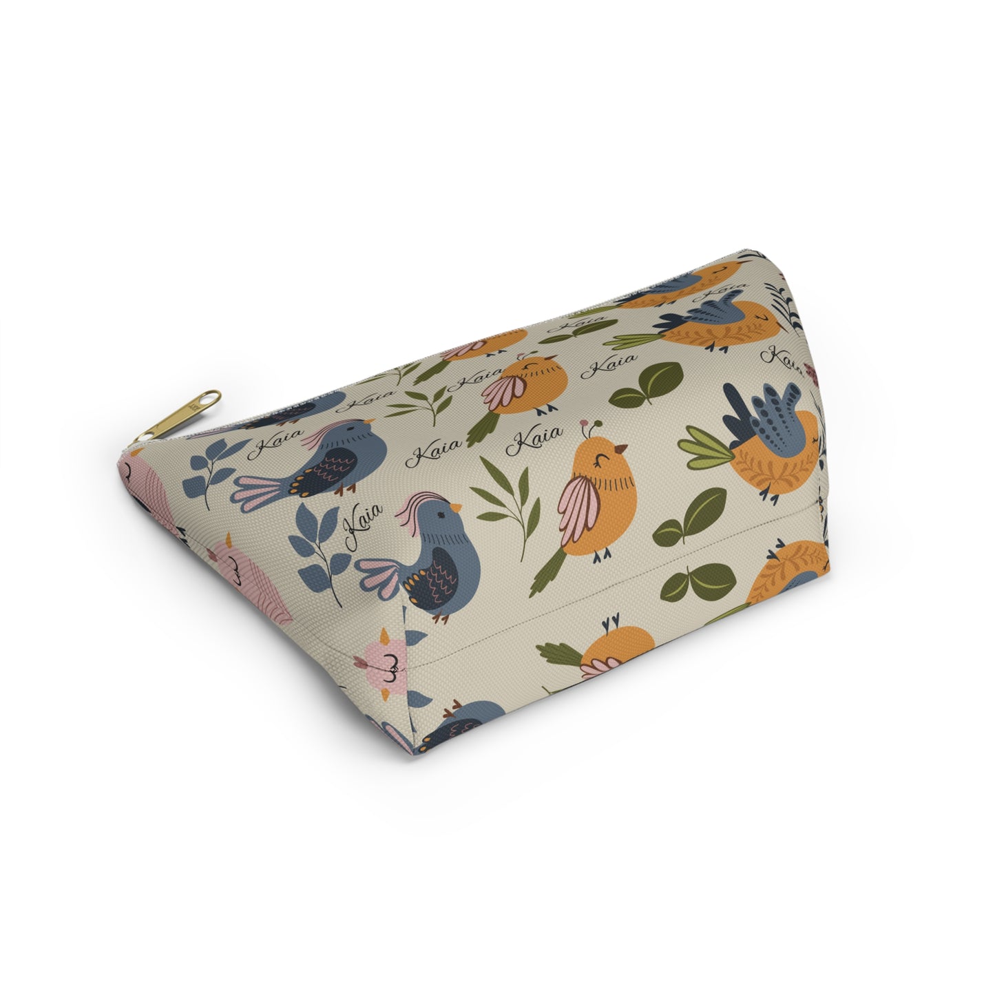 Bird Pattern Accessory Pouch — Personalized "Kaia" Cosmetic Bag