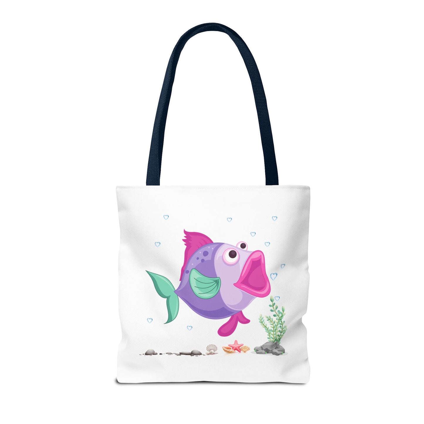 Fish with open mouth bubbles and underwater flora. Tote Bag