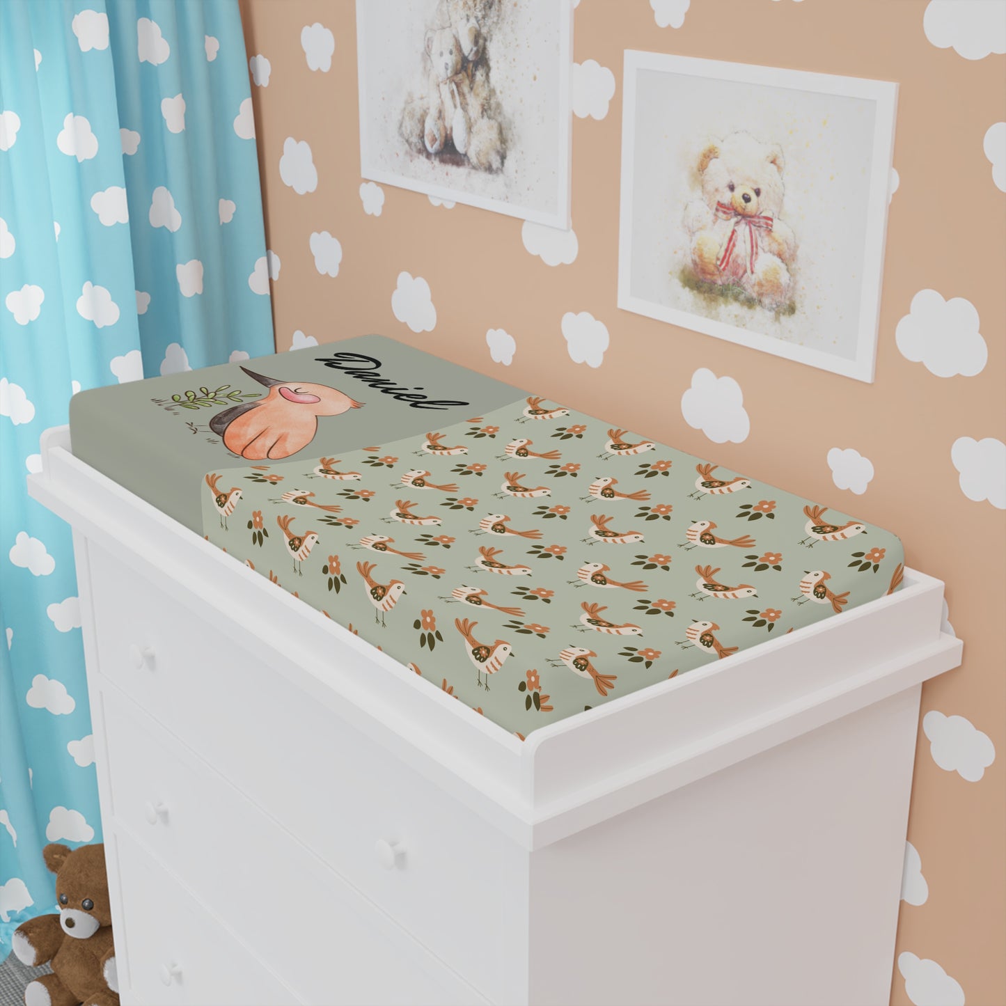 Woodland Deer Baby Changing Pad Cover — Personalized Nursery Floral Pattern