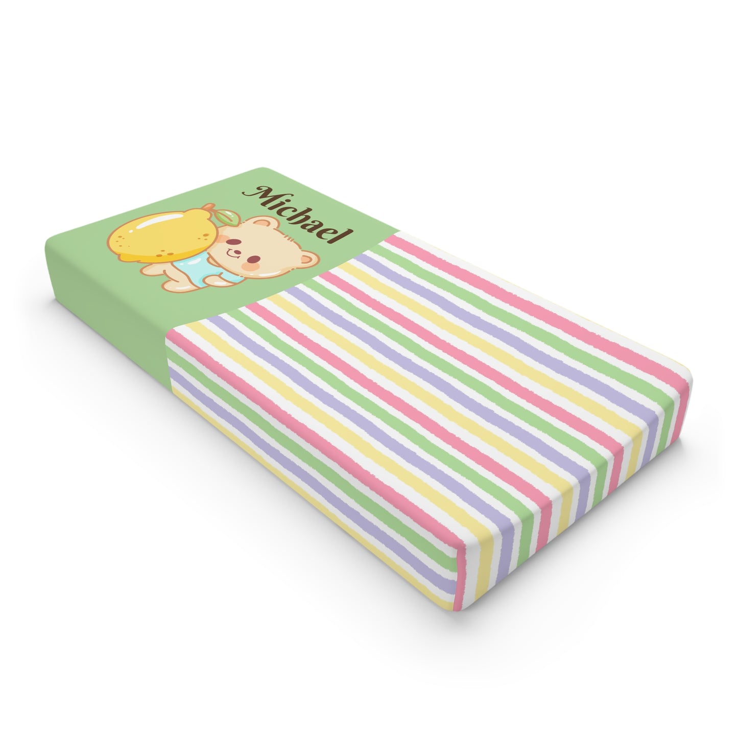 Personalized Baby Changing Pad Cover — Cute Bear & Balloon Design, Striped Nursery Bedding